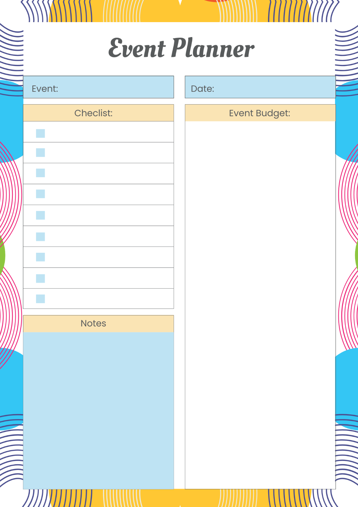 Sample Event Planner Template