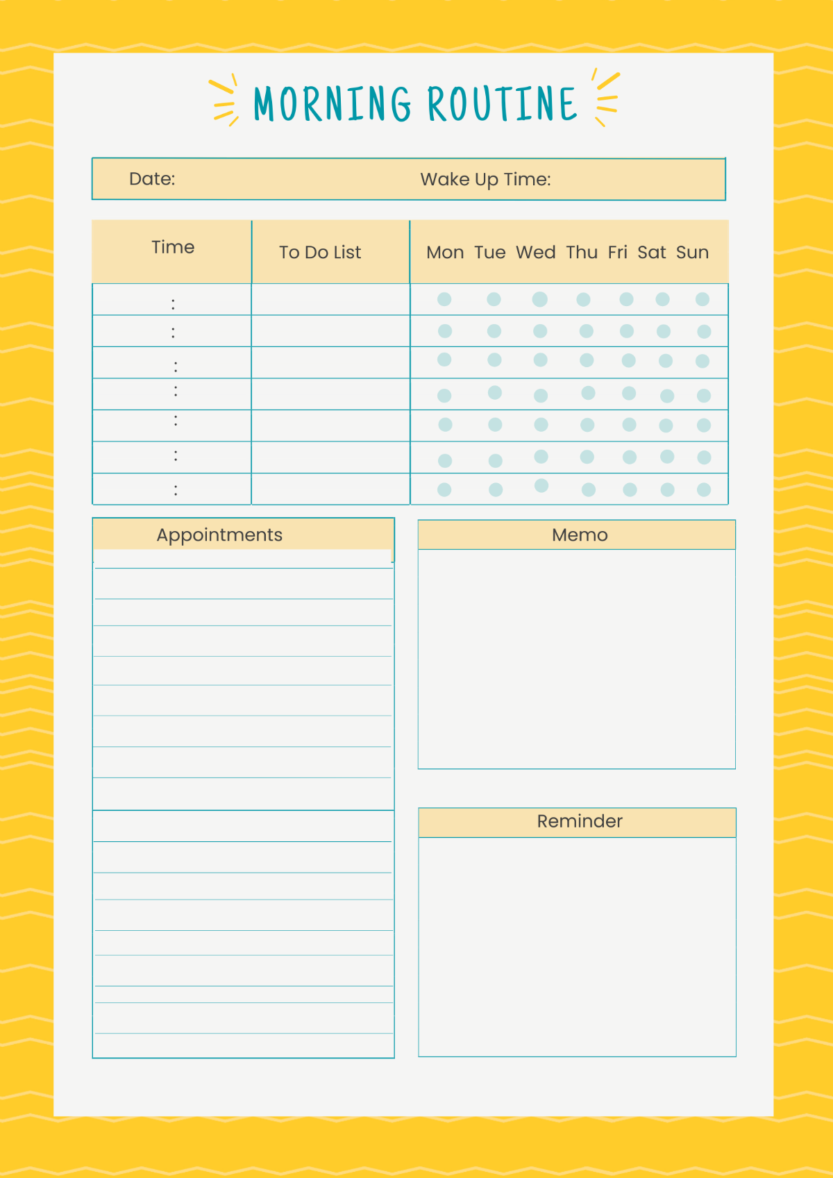 Morning Routine Planner Template