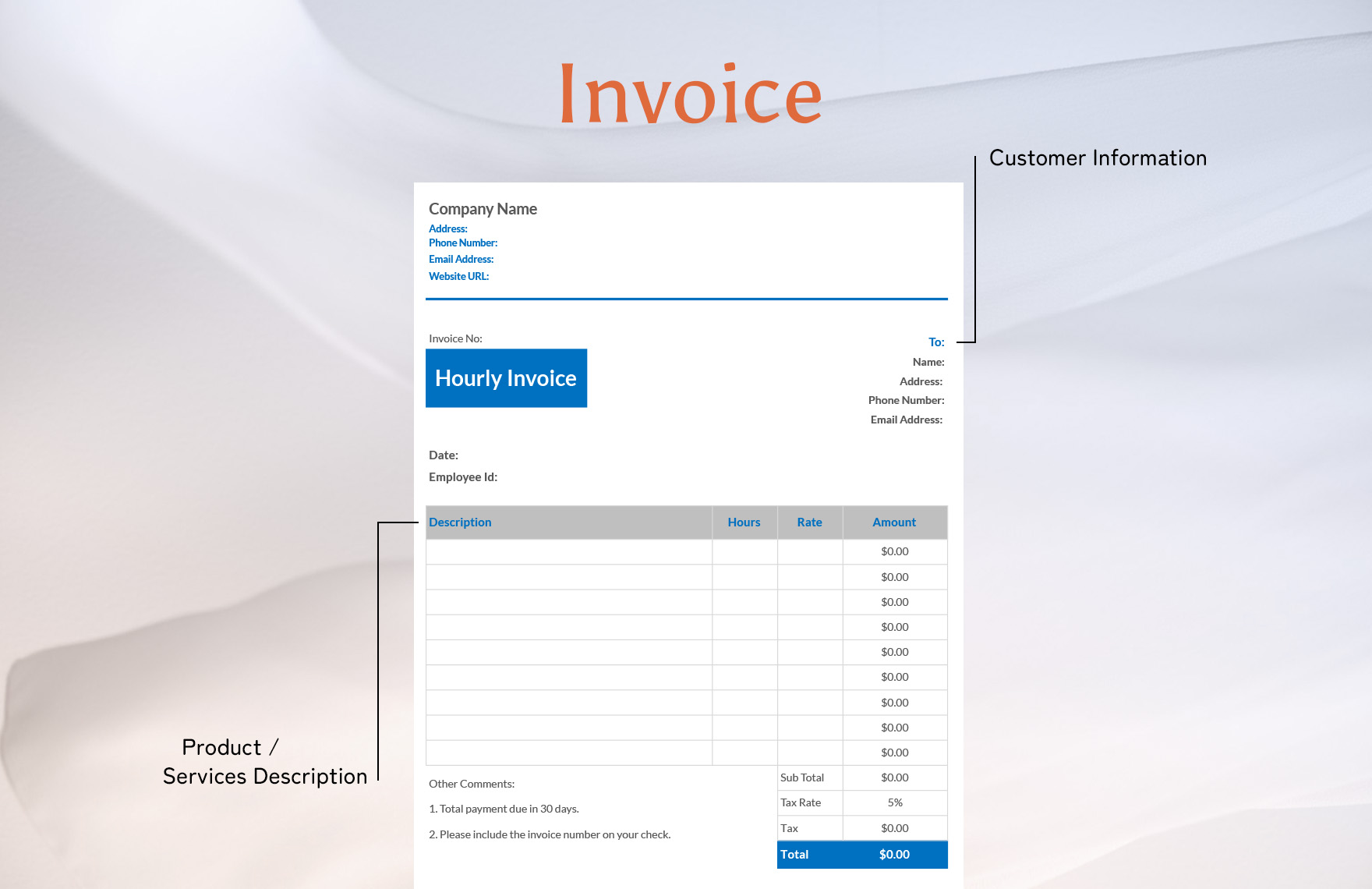 Hourly Invoice Template in Excel Numbers Pages Google Sheets Word