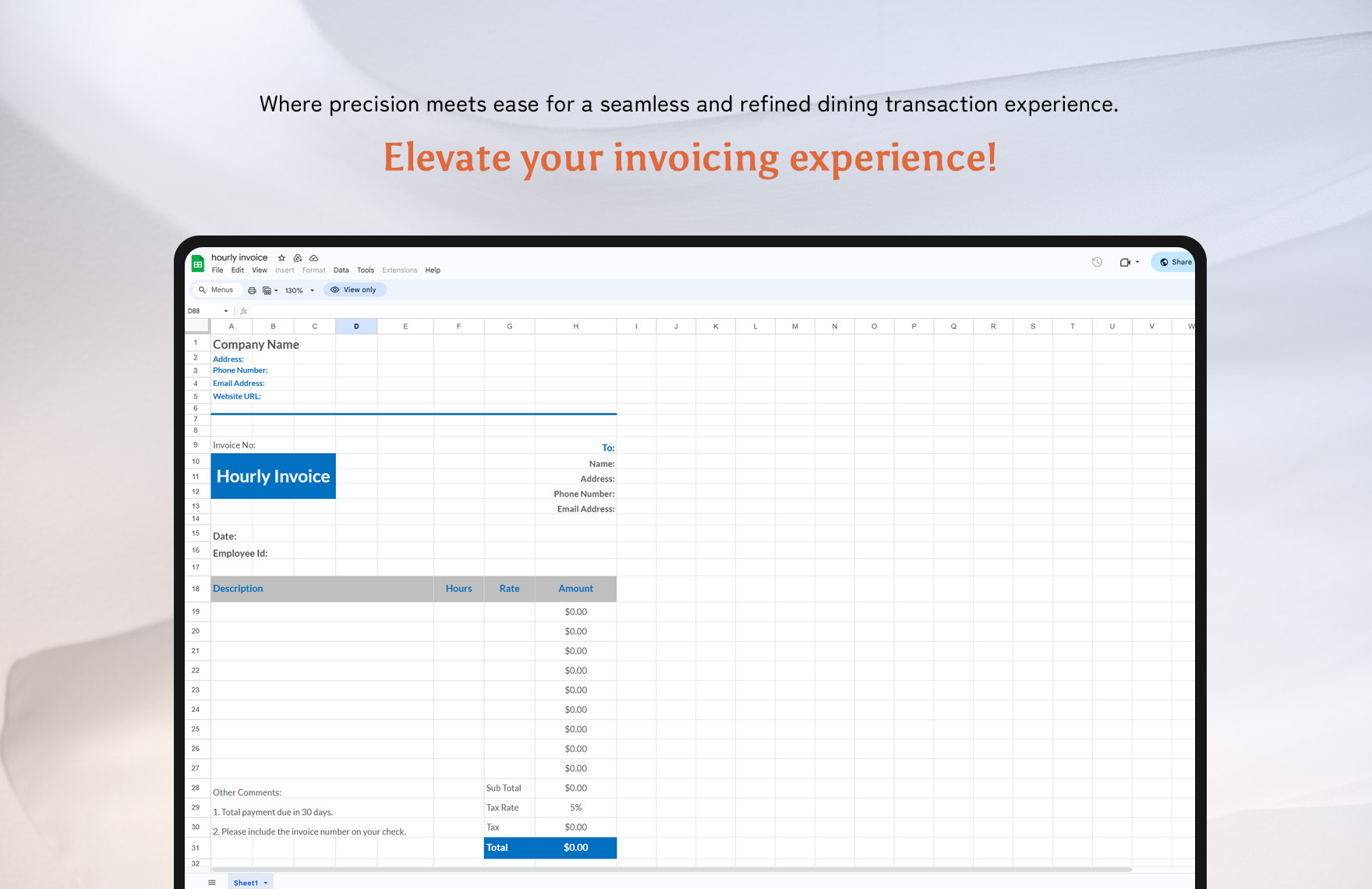 Hourly Invoice Template in Excel, Numbers, Pages, Google Sheets, Word ...