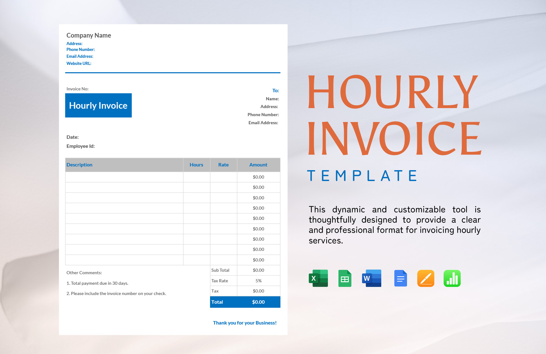 Hourly Invoice Template Download in Word, Google Docs, Excel, Google