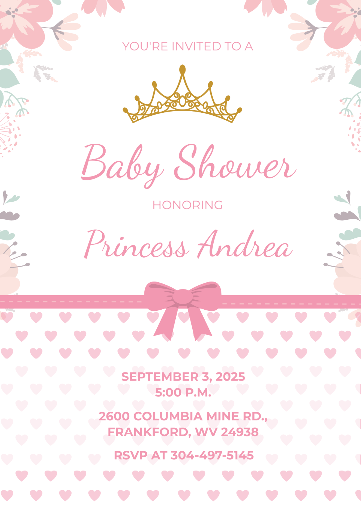 Modern Princess Baby Shower Invitation Template