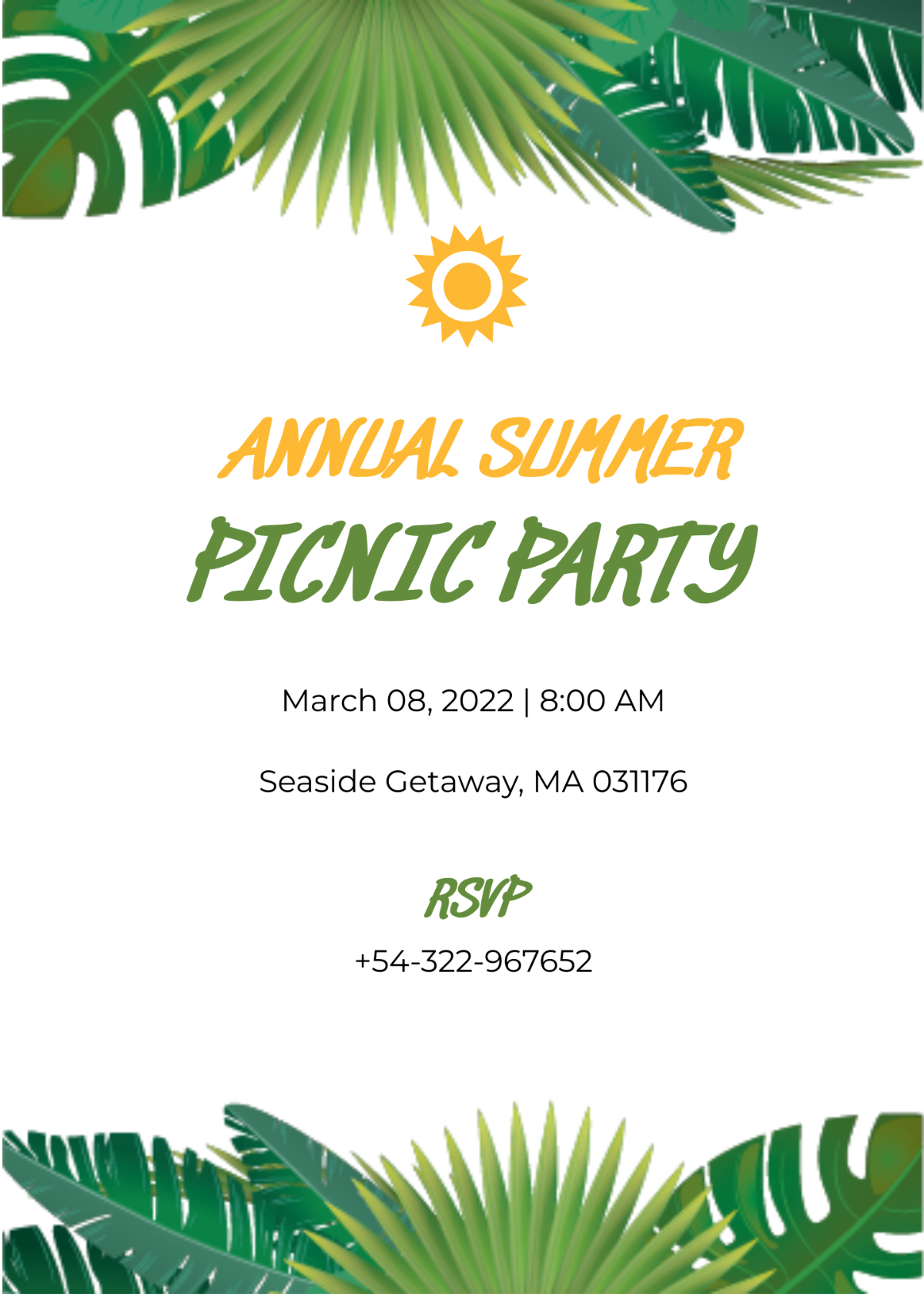 Summer Picnic Party Invitation Template