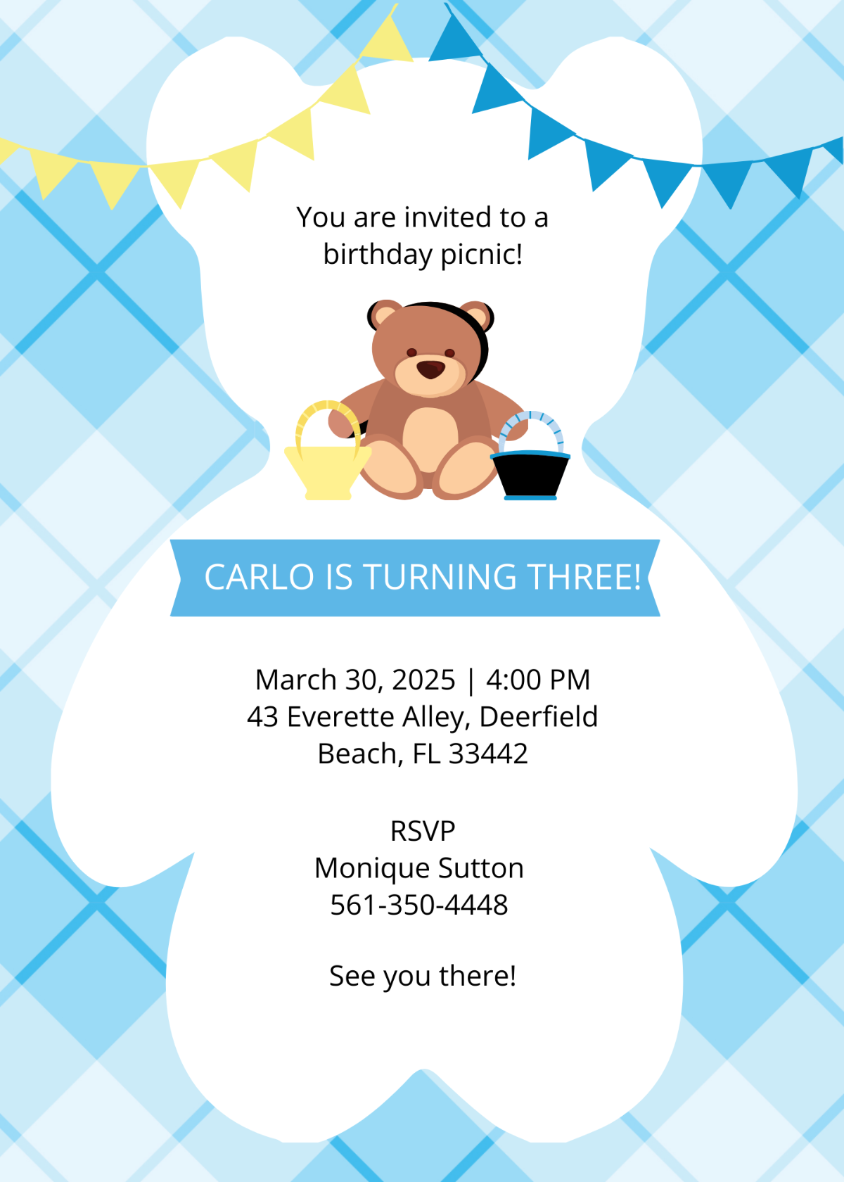 Teddy Bear Picnic Birthday Invitation Template