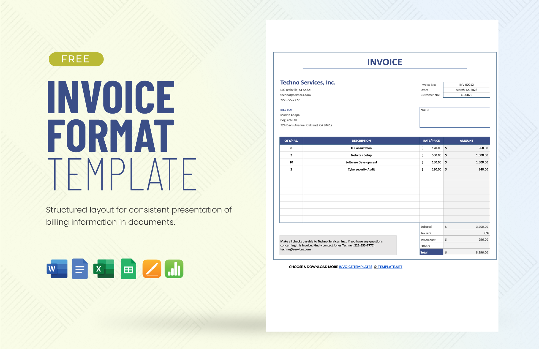 Invoice Format Template in Word, Google Docs, Excel, Google Sheets, Apple Pages, Apple Numbers