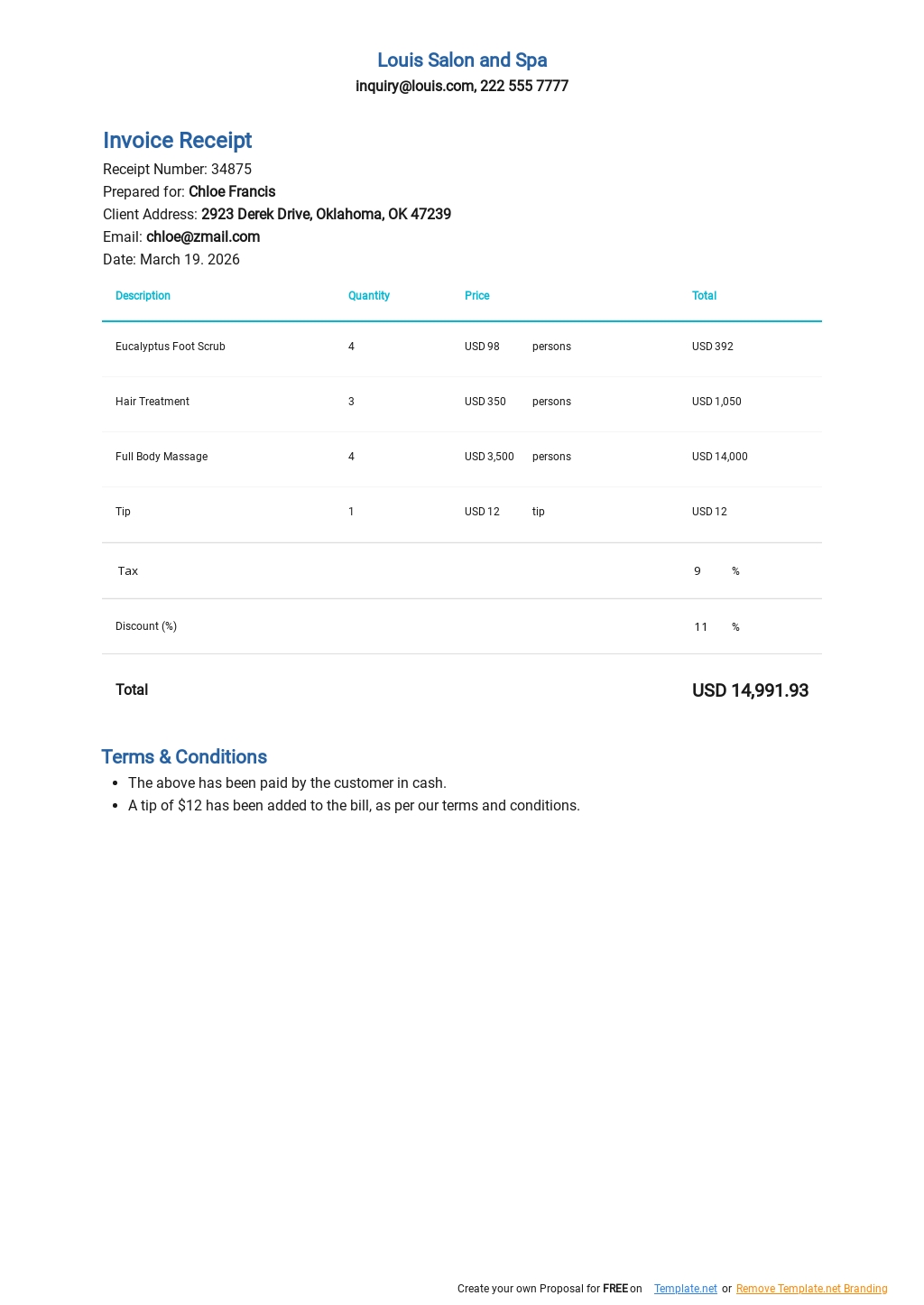 invoice receipt template free pdf google docs google sheets excel