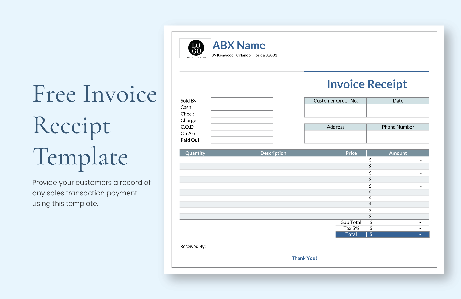 professional invoice receipt template