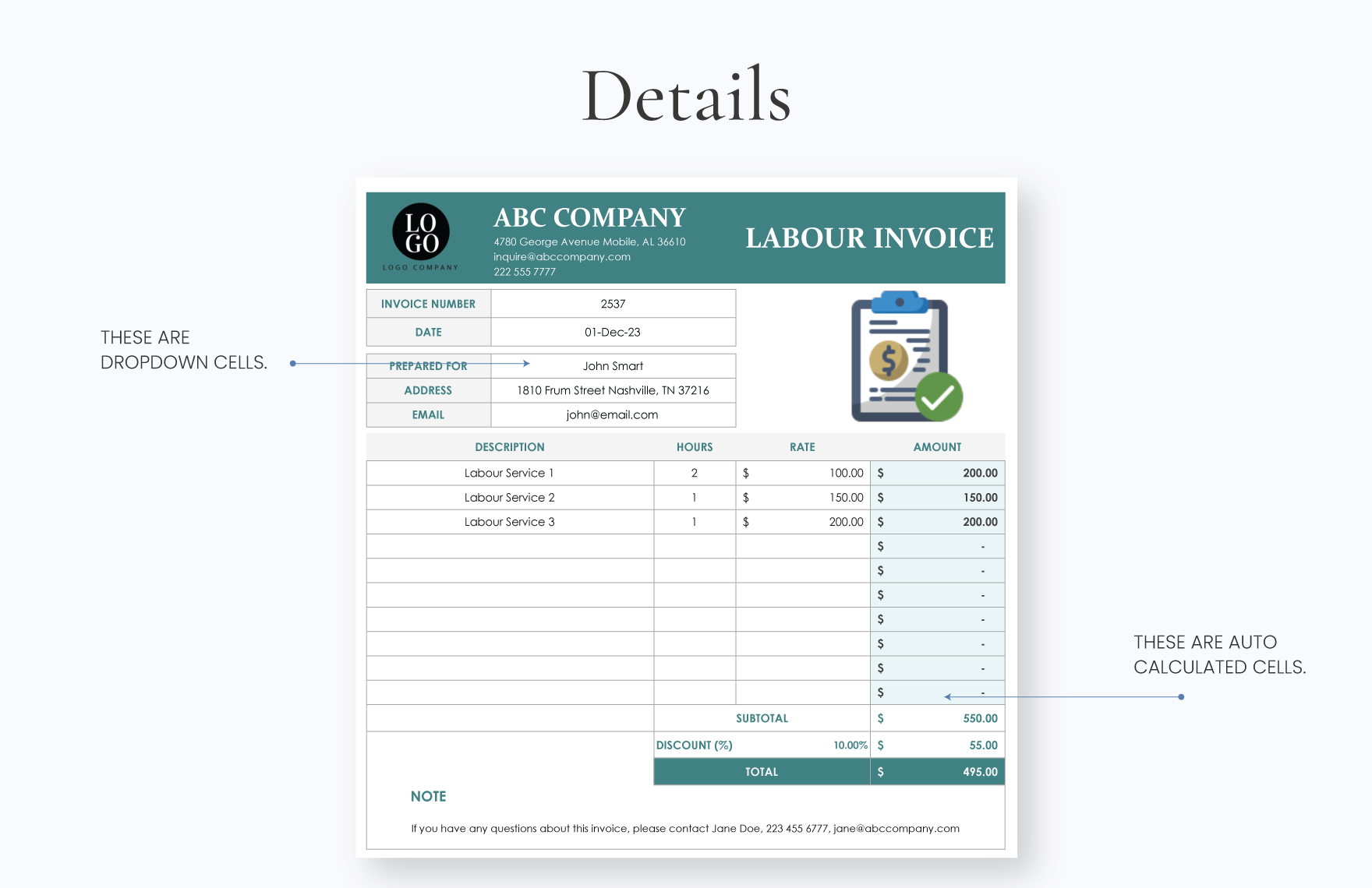 Labour Invoice Format Template