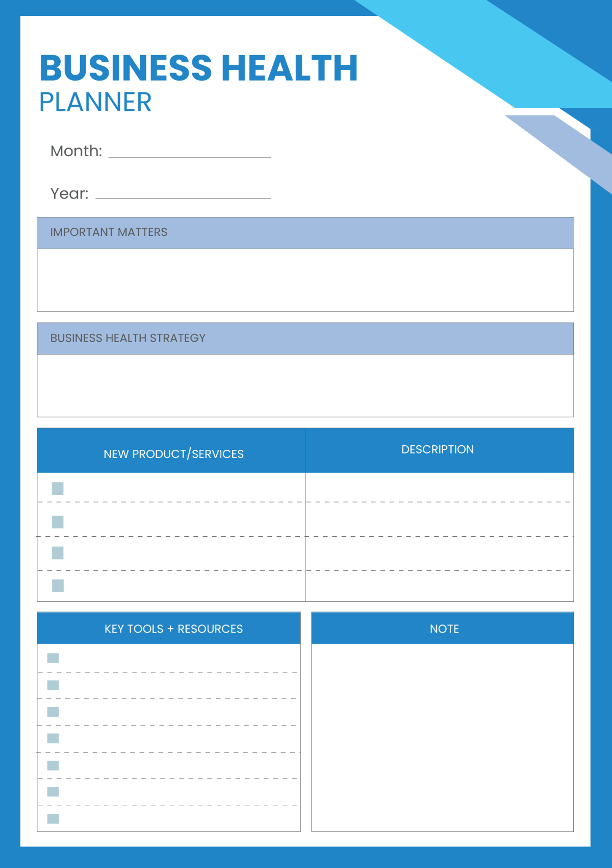 Business Health Planner Template
