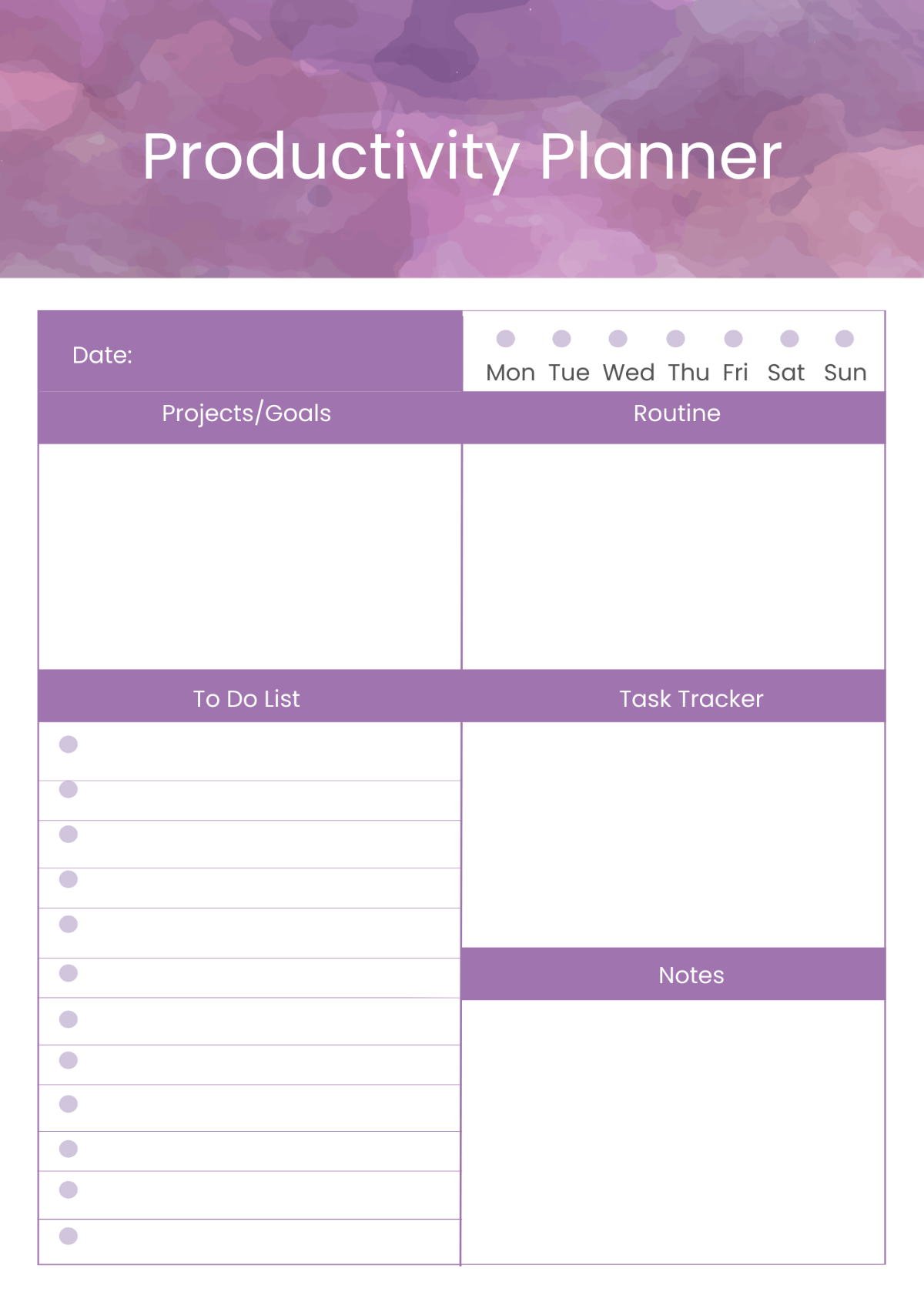 Productivity Planner Template