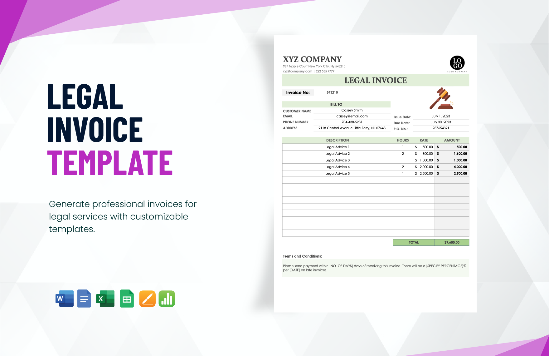 Legal Invoice Template in Word, Google Docs, Excel, Google Sheets, Apple Pages, Apple Numbers