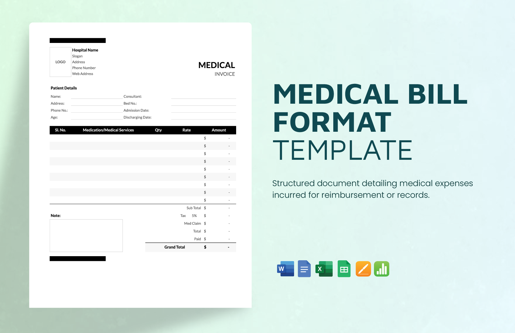 Medical Bill Format Template