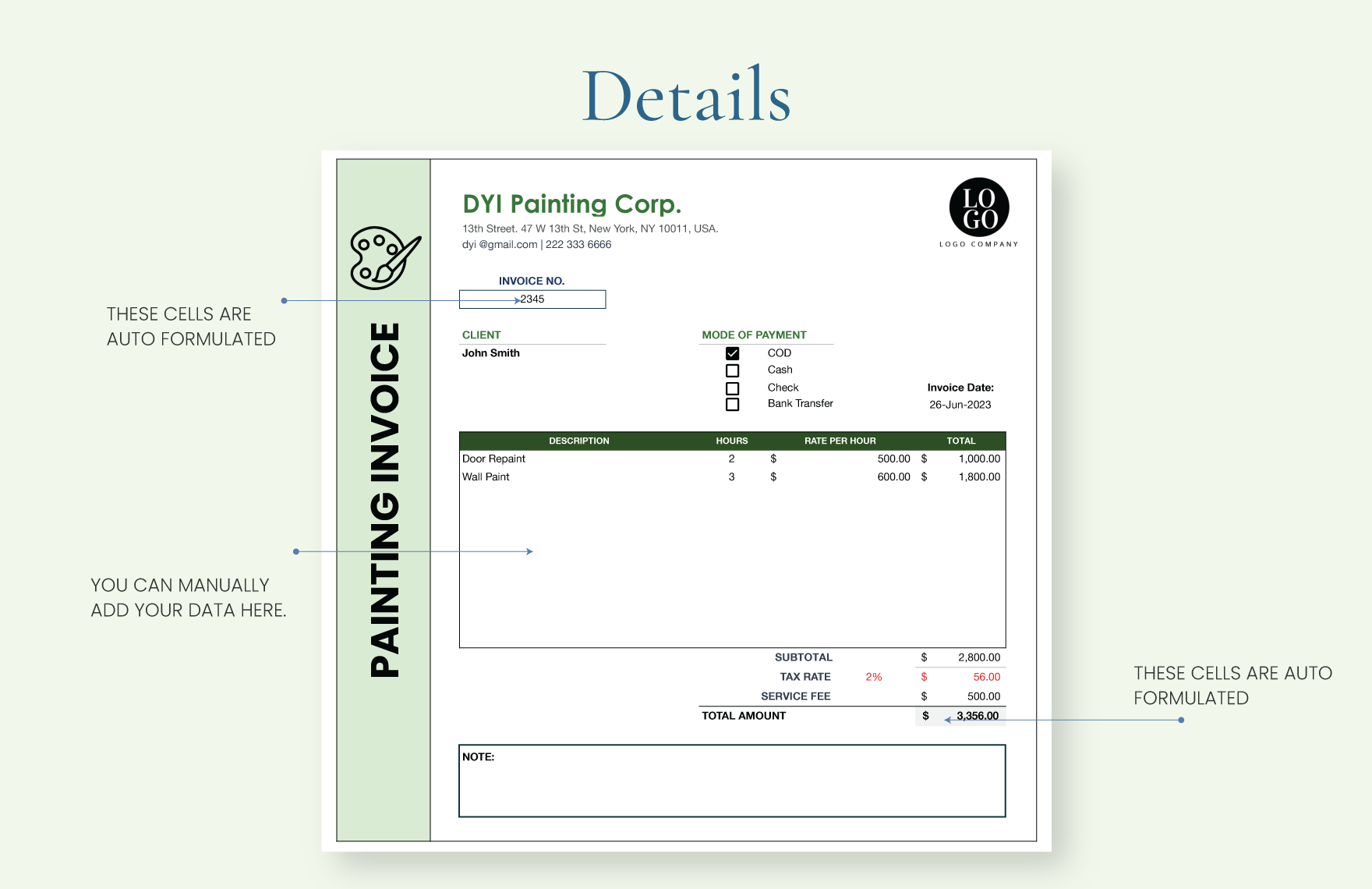 Painting Invoice Template Download In Word Google Docs Excel Painting Invoice Template C8g23