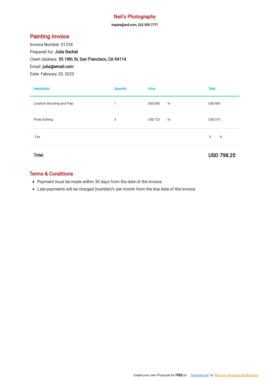 6+ FREE Photography Invoice Templates [Edit & Download]