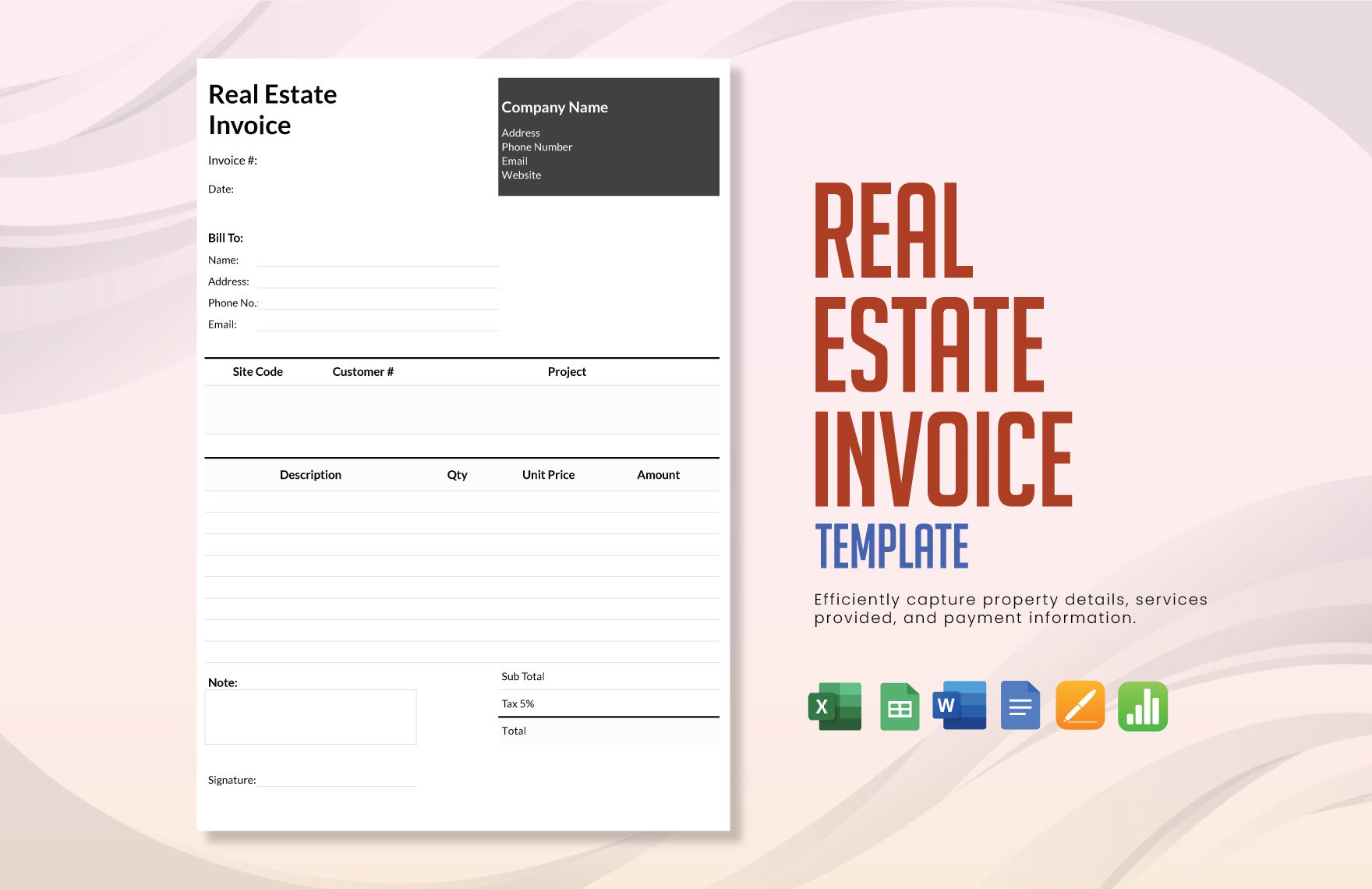 Real Estate Invoice Template in Word, Google Docs, Excel, Google Sheets, Apple Pages, Apple Numbers