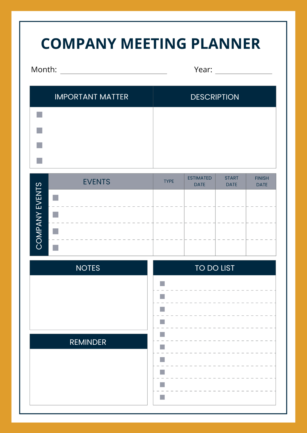 Company Meeting Planner Template