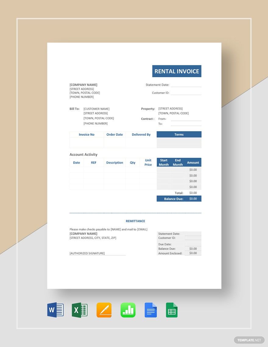 Sample Rental Invoice Template Download in Word Google Docs Excel