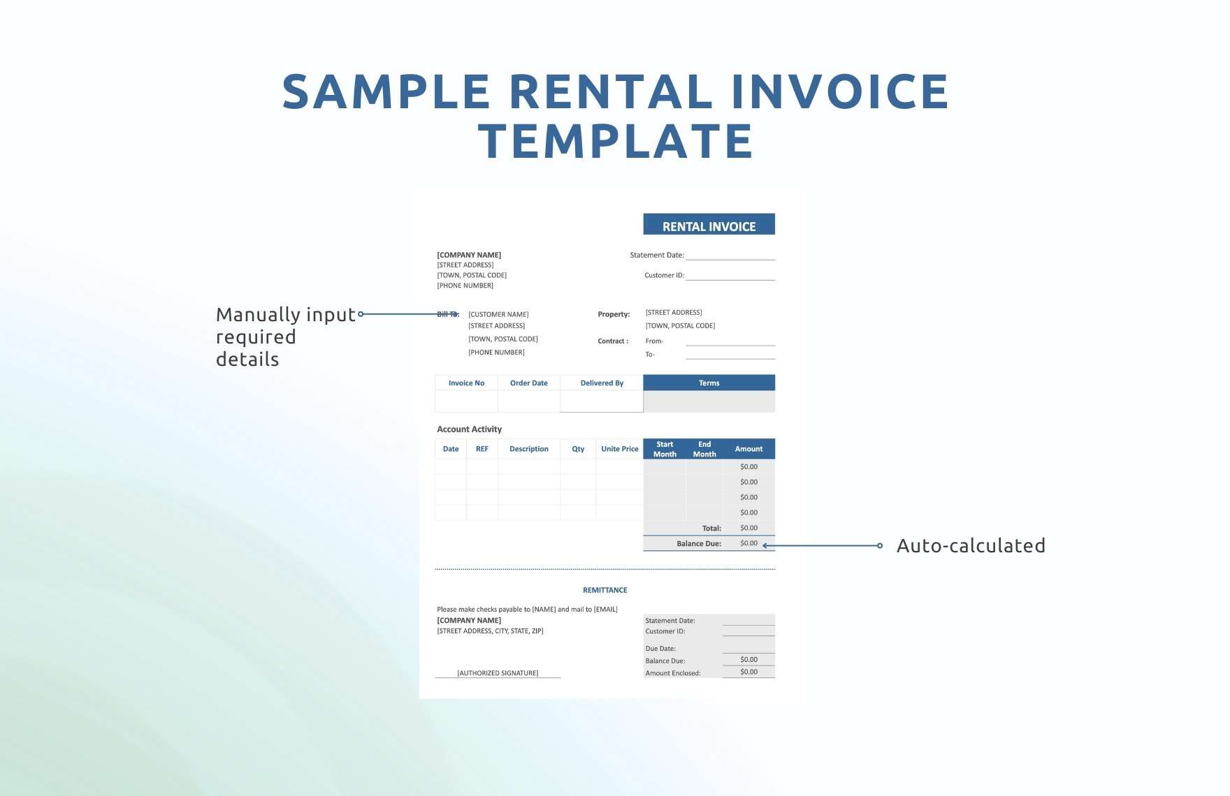 Sample Rental Invoice Template