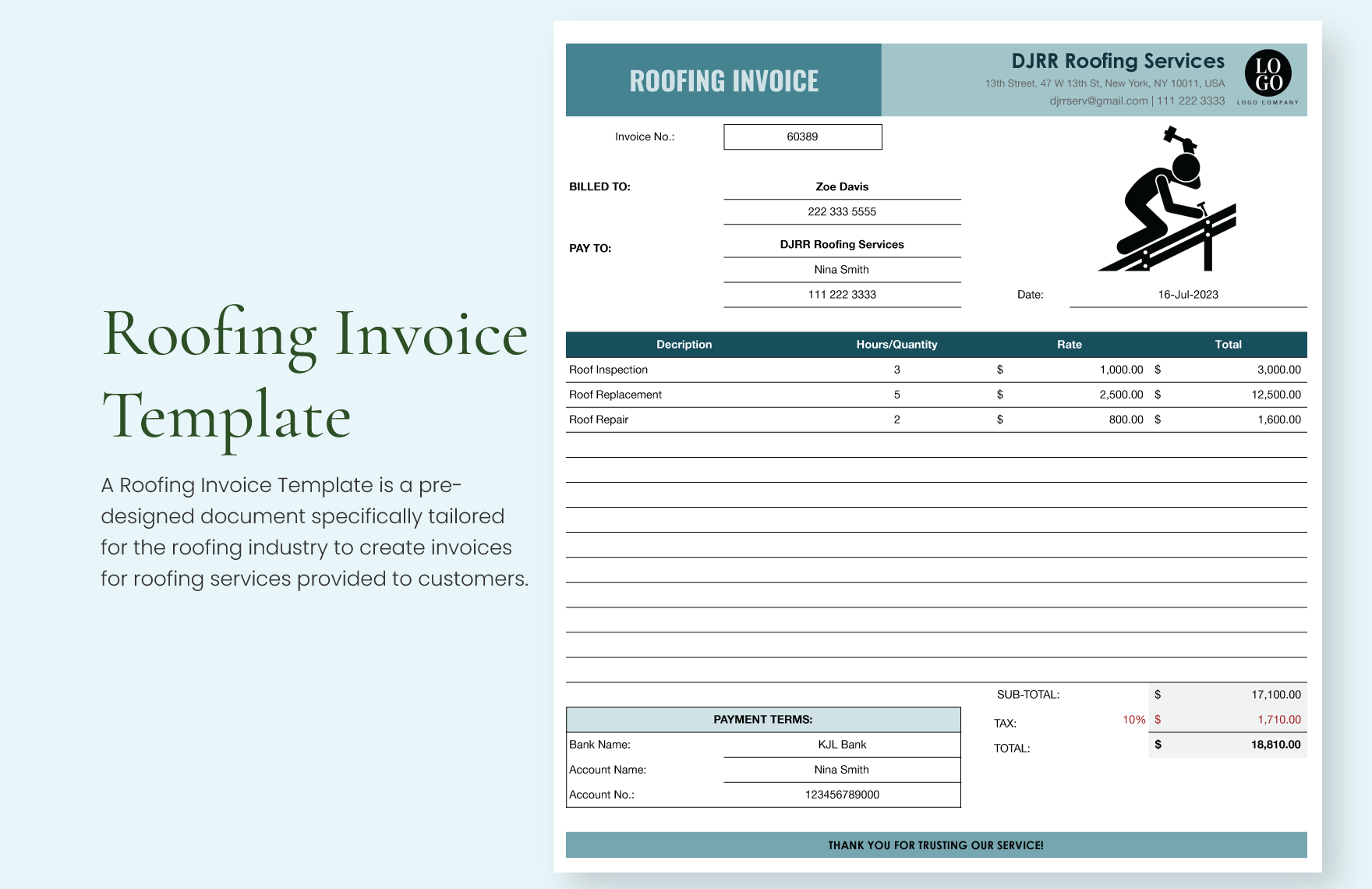 FREE Roofing Excel Template Download