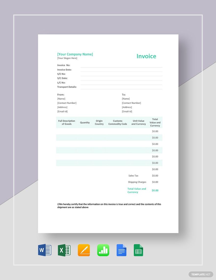 Simple Proforma Invoice Template in Word, Google Docs, Excel, Google Sheets, Apple Pages, Apple Numbers