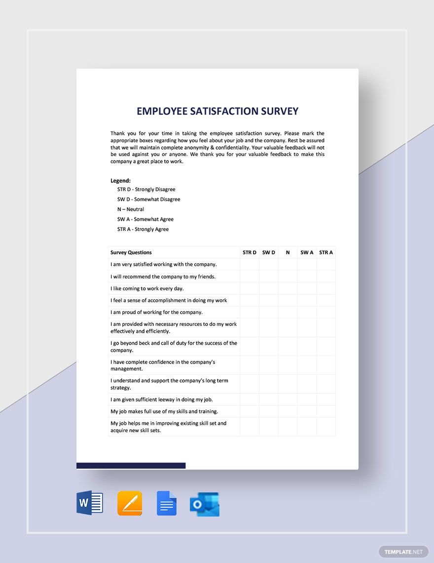 Employee Satisfaction Survey Template in Word, Google Docs, Apple Pages, Outlook
