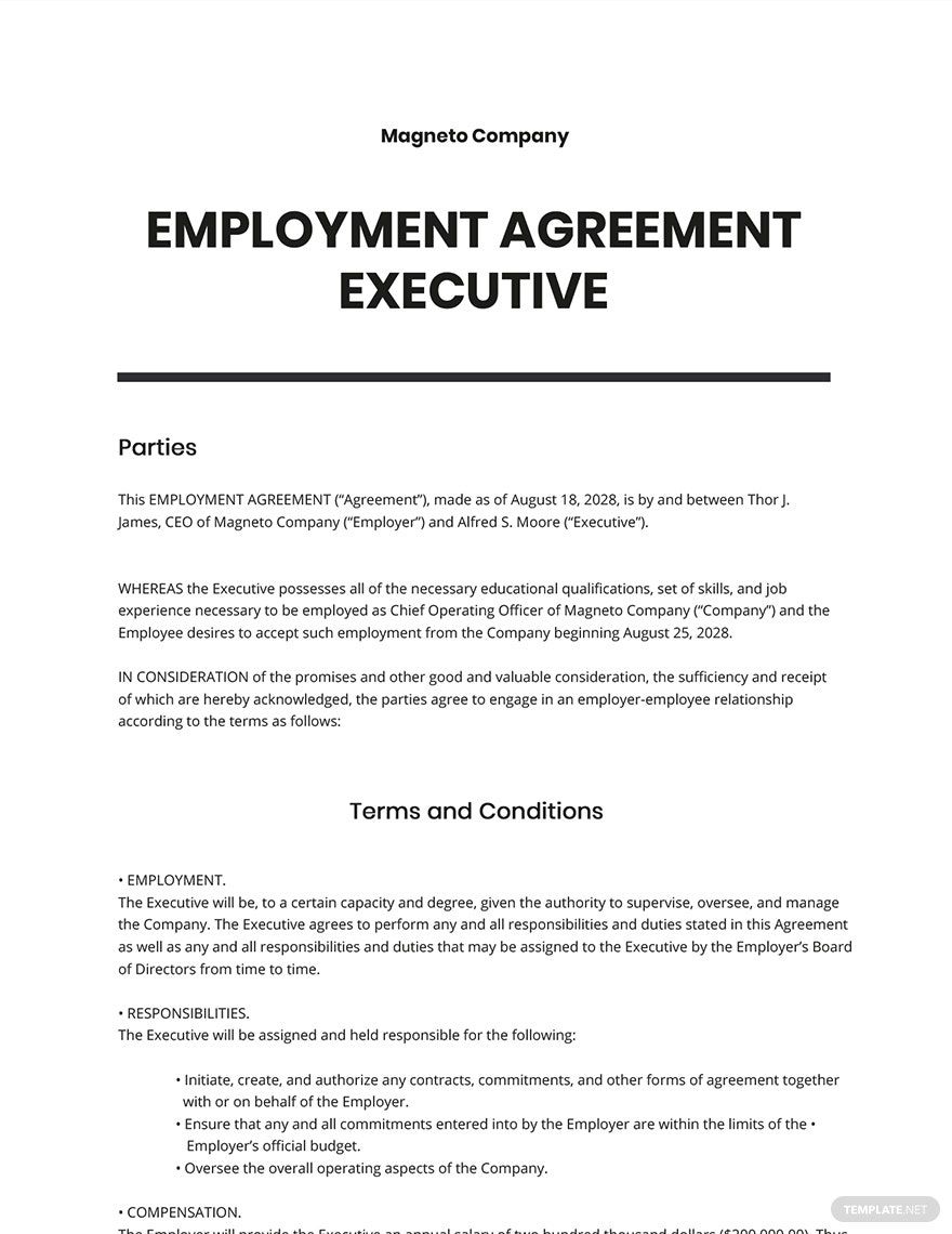 Employment Agreement Executive Template