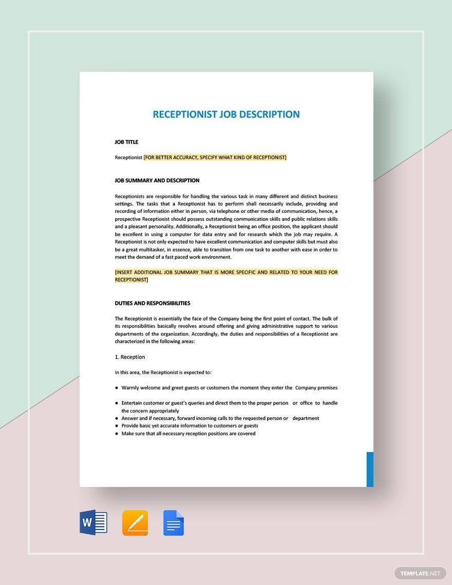 application letter for the receptionist