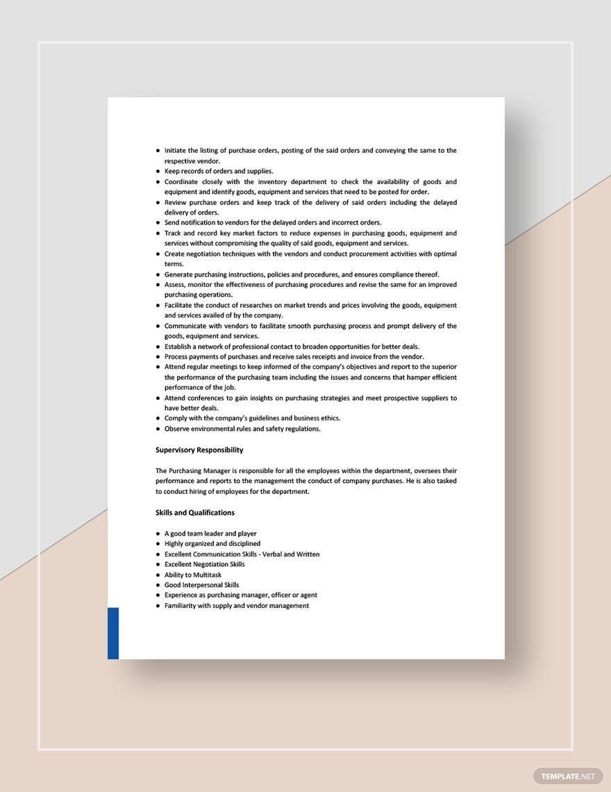 Free Purchasing Manager Job Description Template