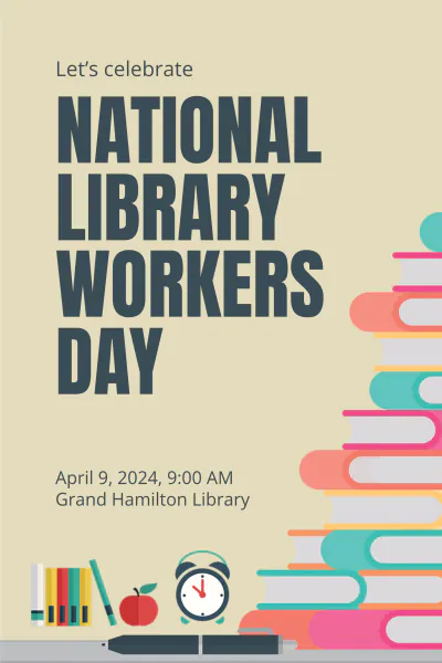 Free National Library Workers Day Pinterest Pin Template to Edit Online