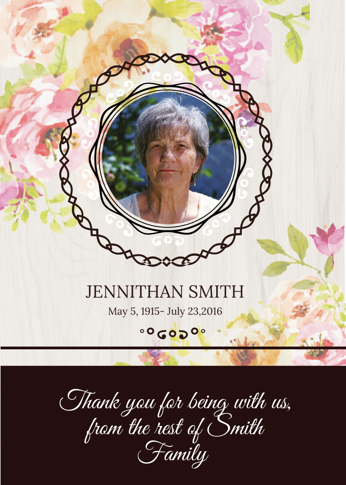 Floral Funeral Thank You Card Template