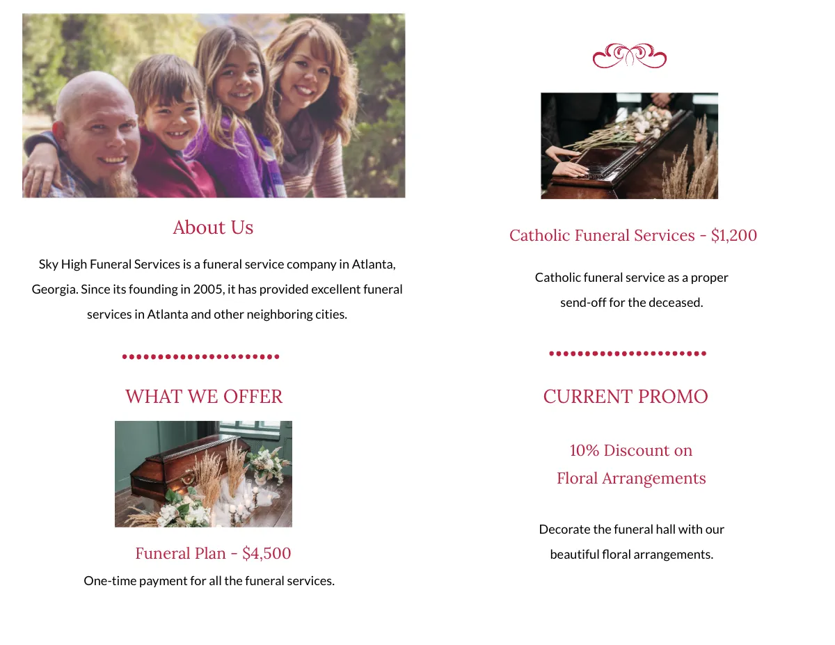 Free Catholic Funeral Bi-fold Brochure Template to Edit Online