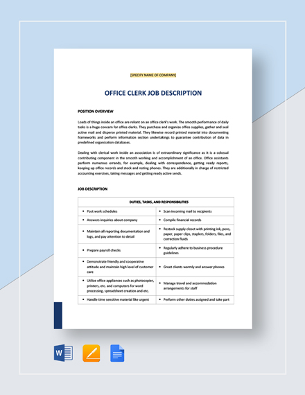 office clerk general job description