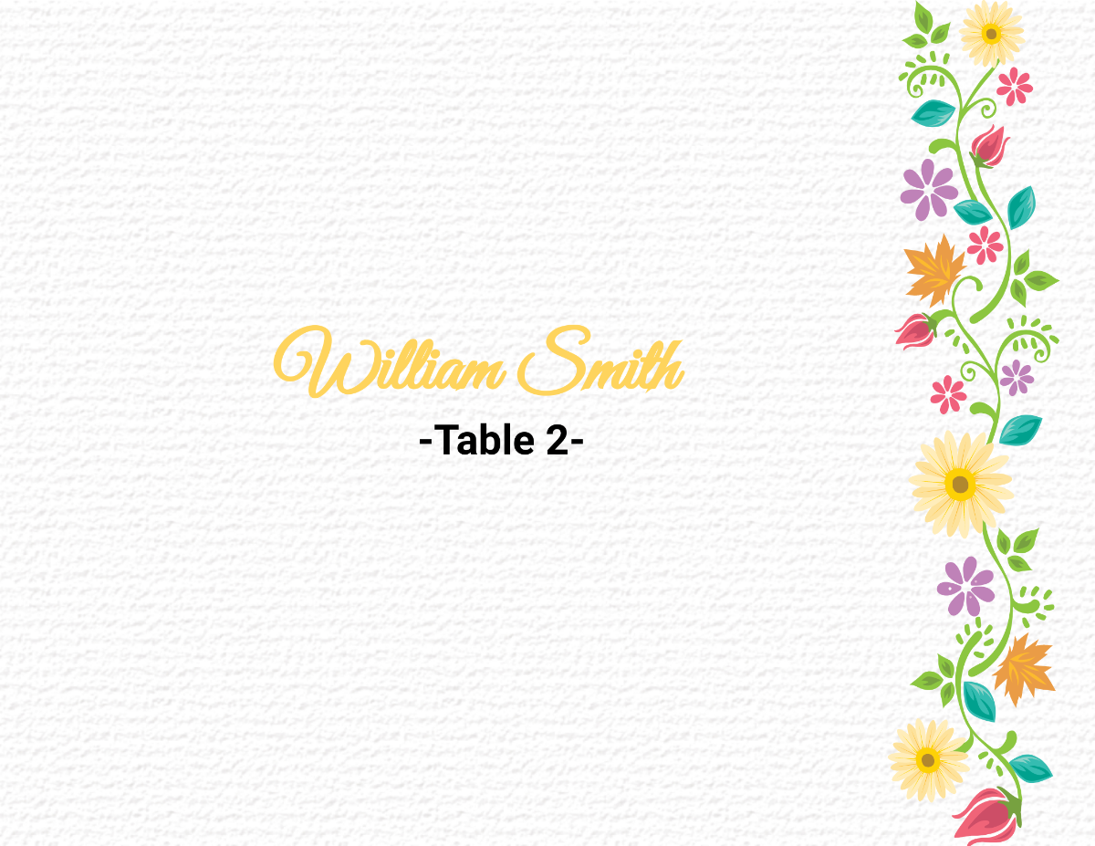 Multi Place Wedding Name Card Template