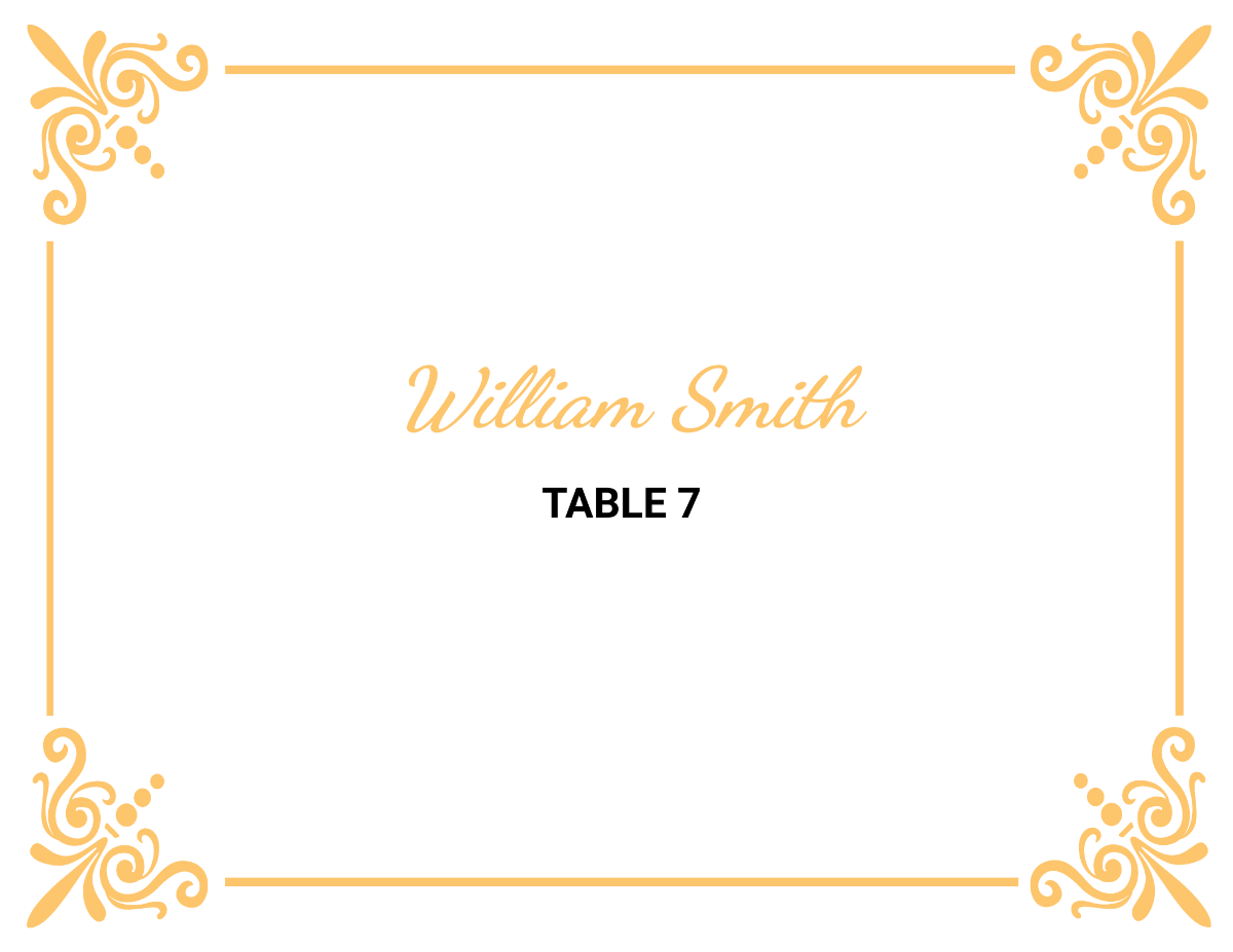 Printable Wedding Table Card Template