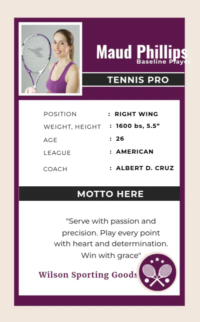 Free Senior Tennis Trading Card Template to Edit Online