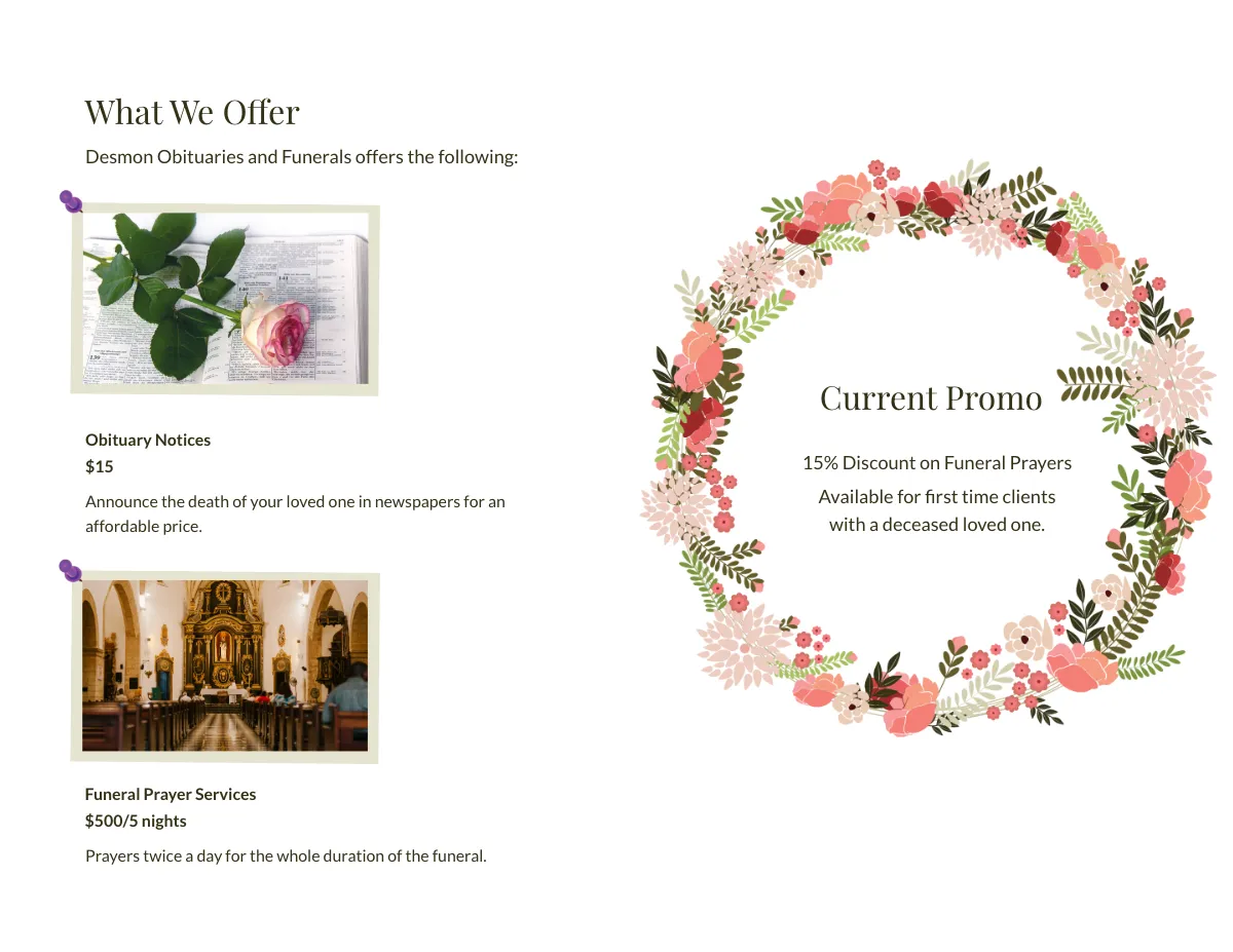 Free Catholic Floral Obituary Brochure Template to Edit Online