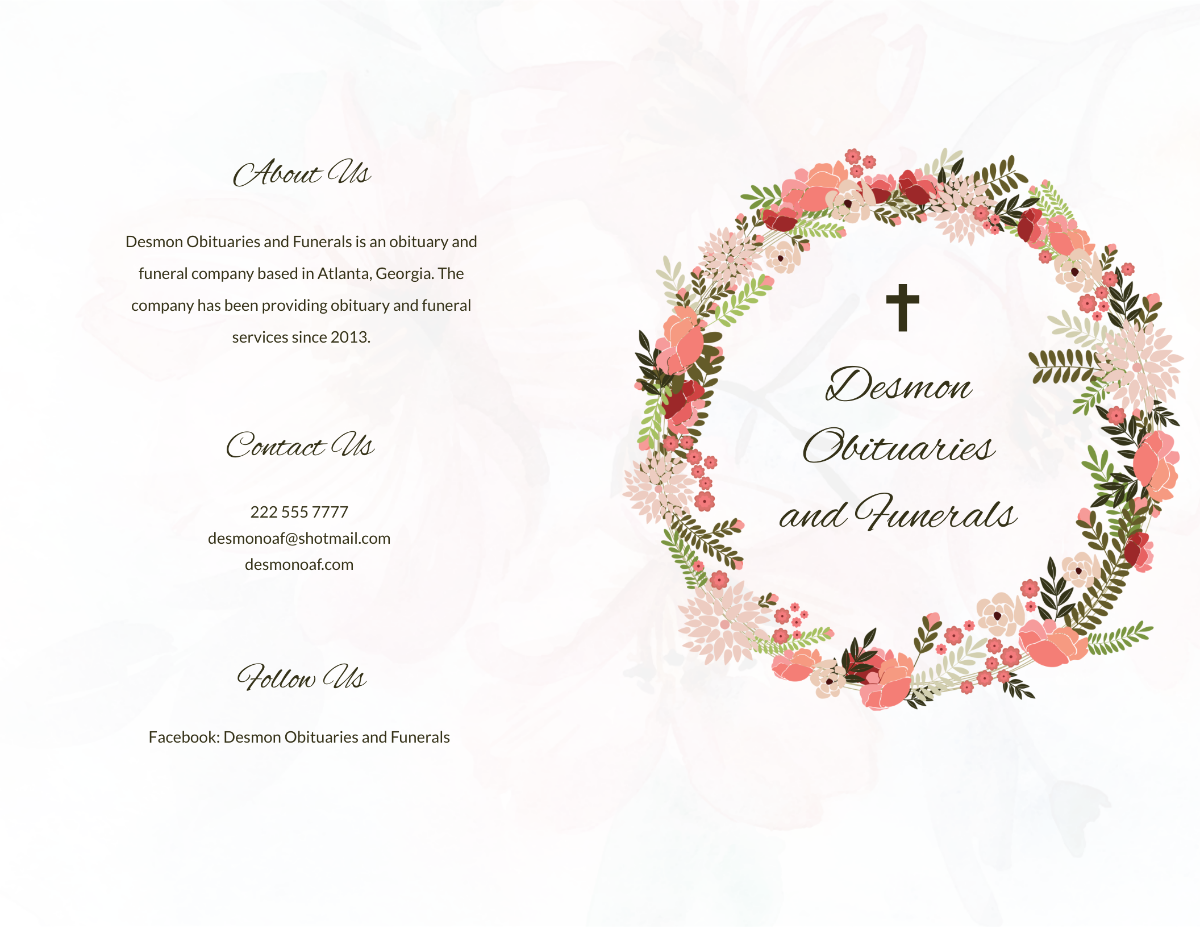 Catholic Floral Obituary Brochure Template