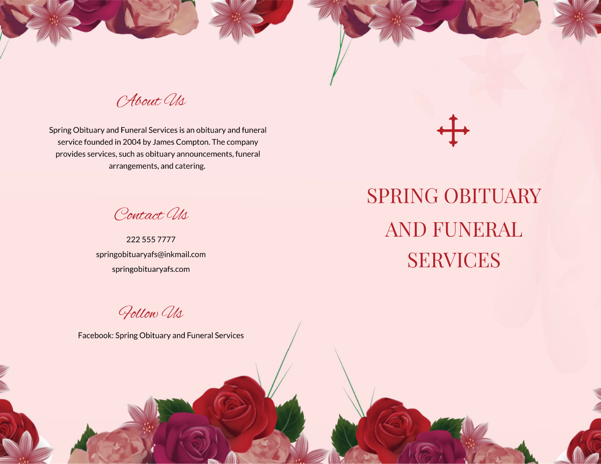 Floral Obituary Bi-fold Brochure Template