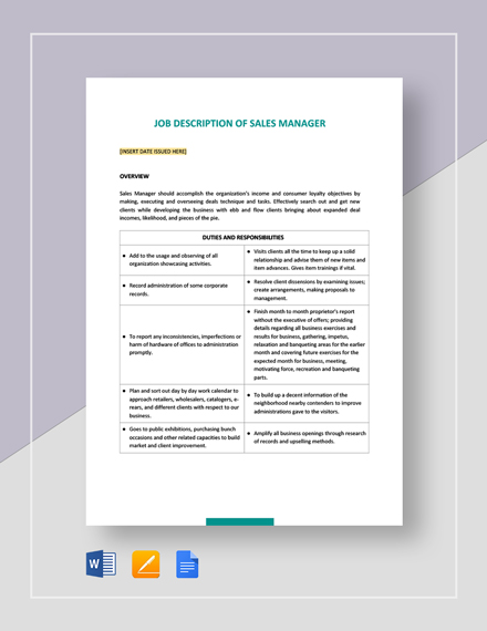 14 Sales Manager Job Descriptions Free Sample Example Format