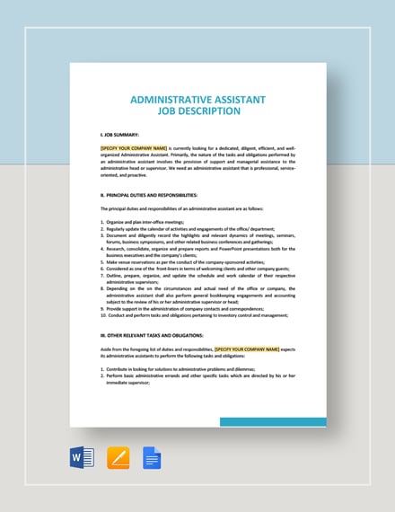 administrative assistant job description