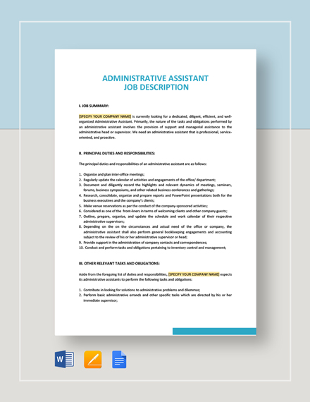 Administrative Assistant Job Description Template - 10+ Free Word, PDF ...