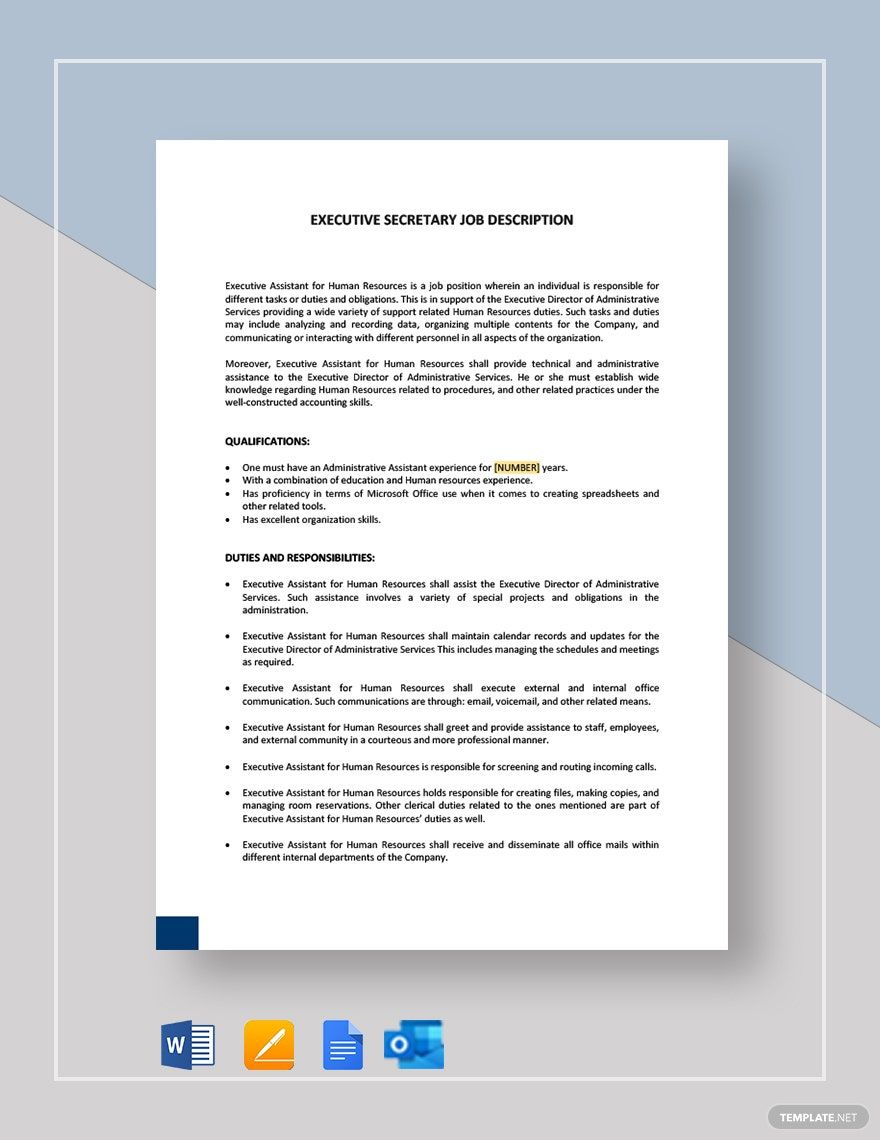 Free Executive Secretary Job Description Template Download in Word