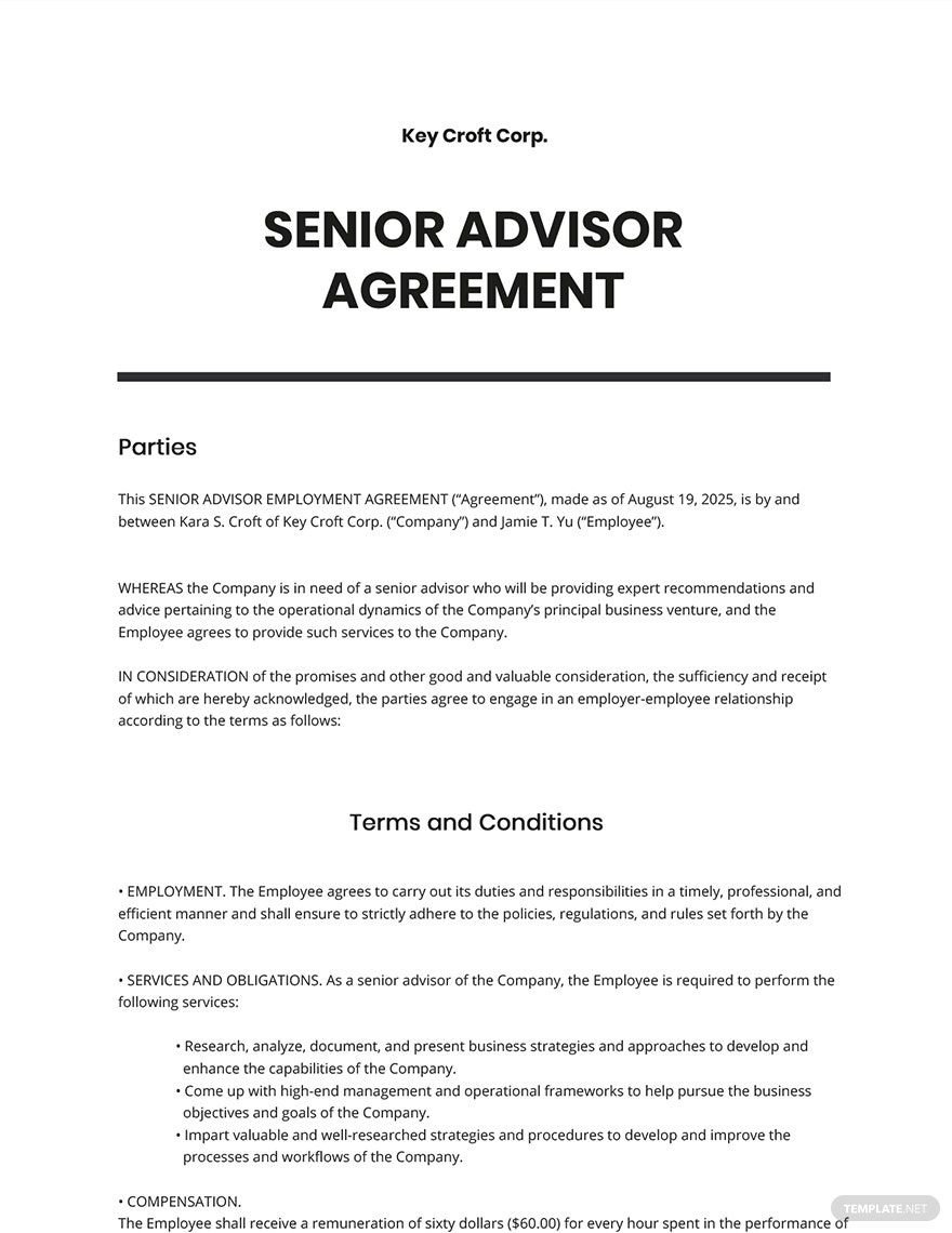 Senior Advisor Agreement Template Google Docs, Word, Apple Pages