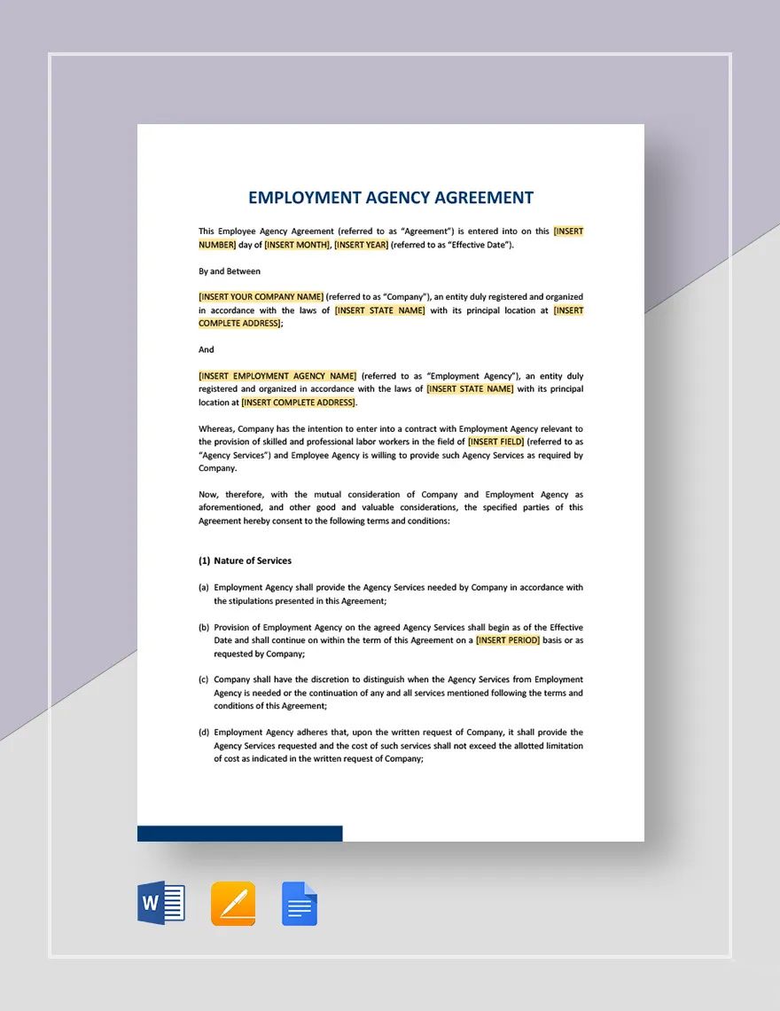 Employment Agency Agreement Template in Word, Pages, Google Docs - Download | Template.net