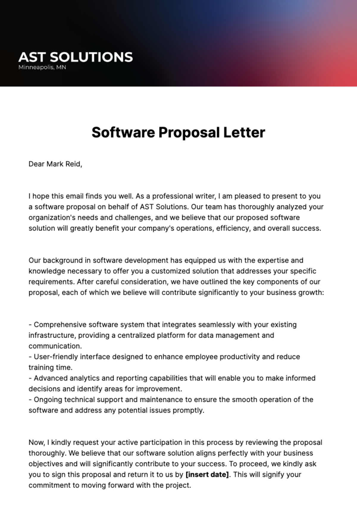 Software Proposal Letter Template