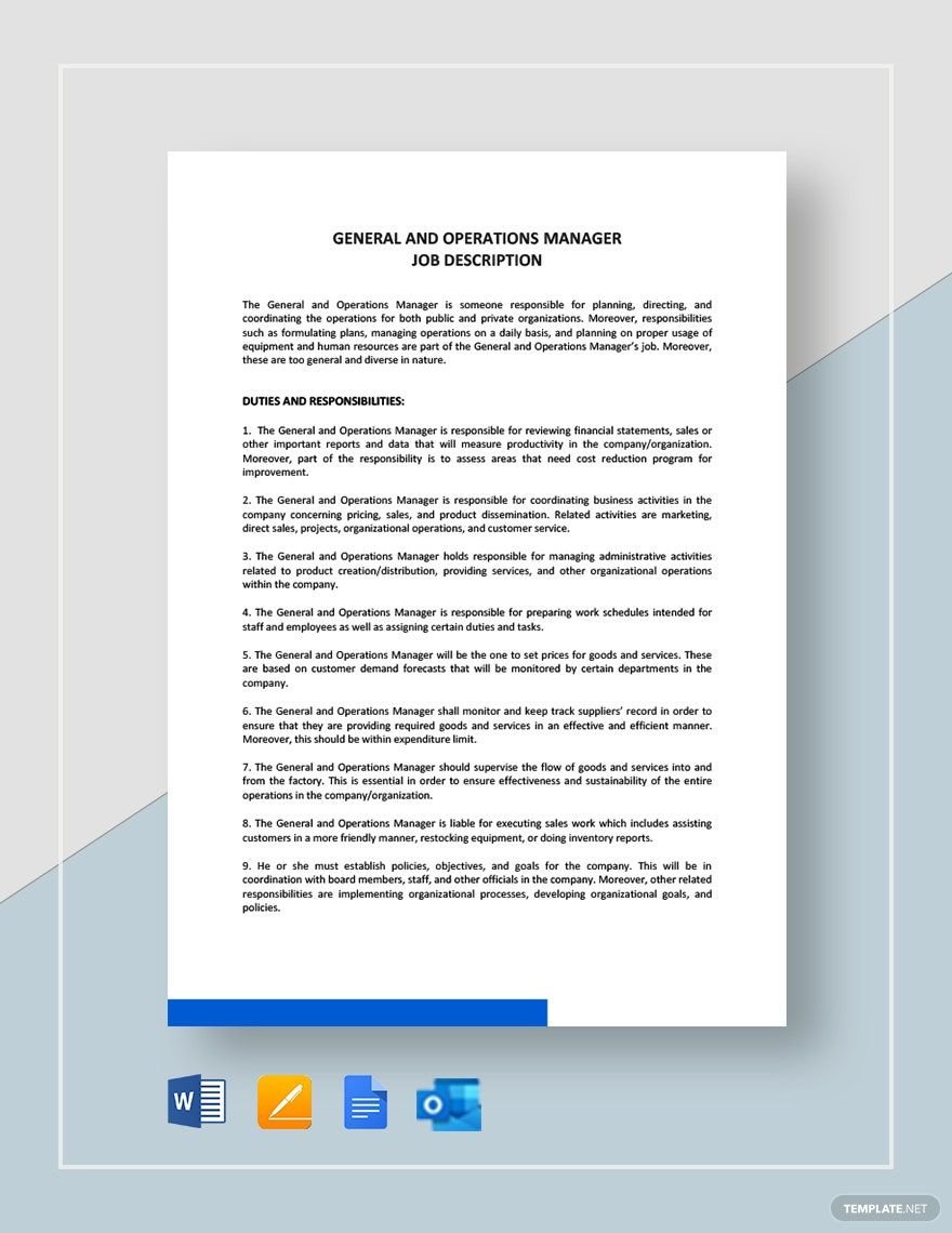 General And Operations Manager Job Description Template