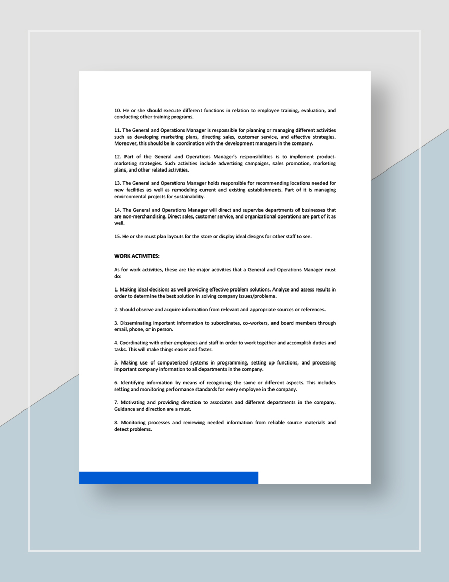 General And Operations Manager Job Description Template