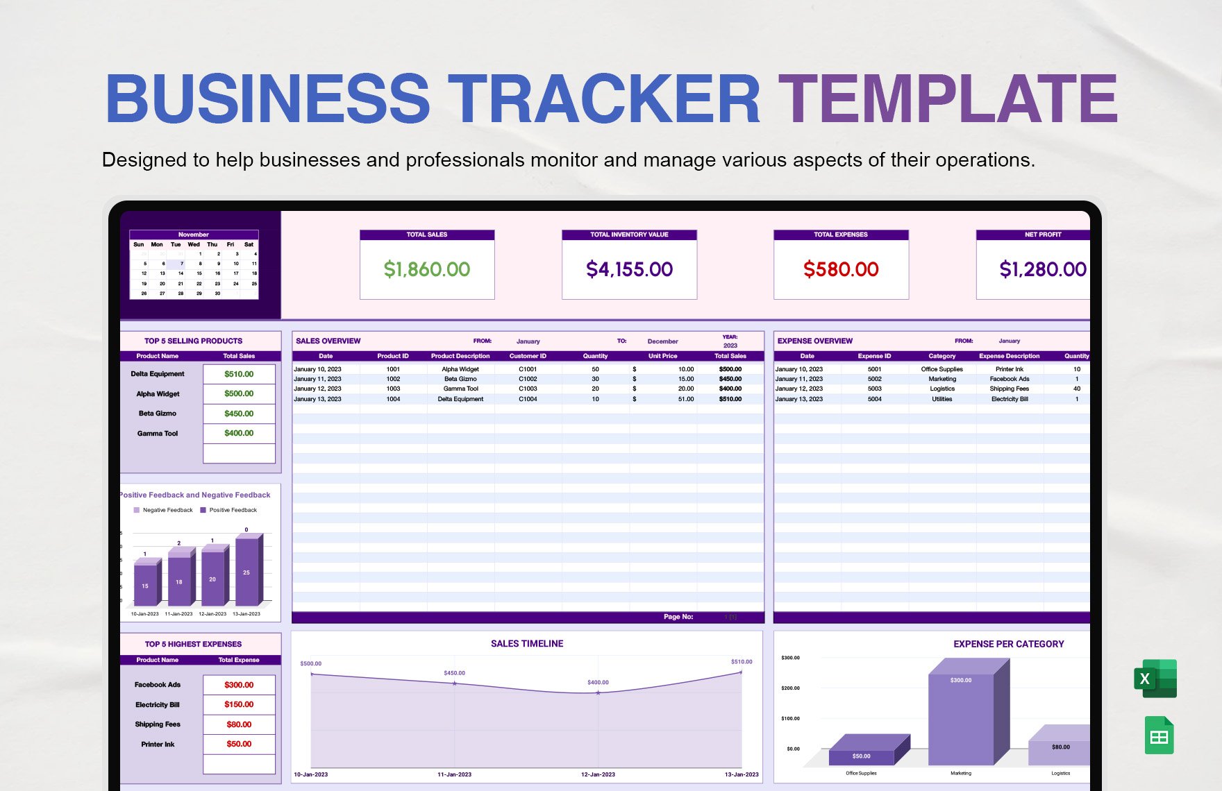 Business Tracker Template in Excel, Google Sheets