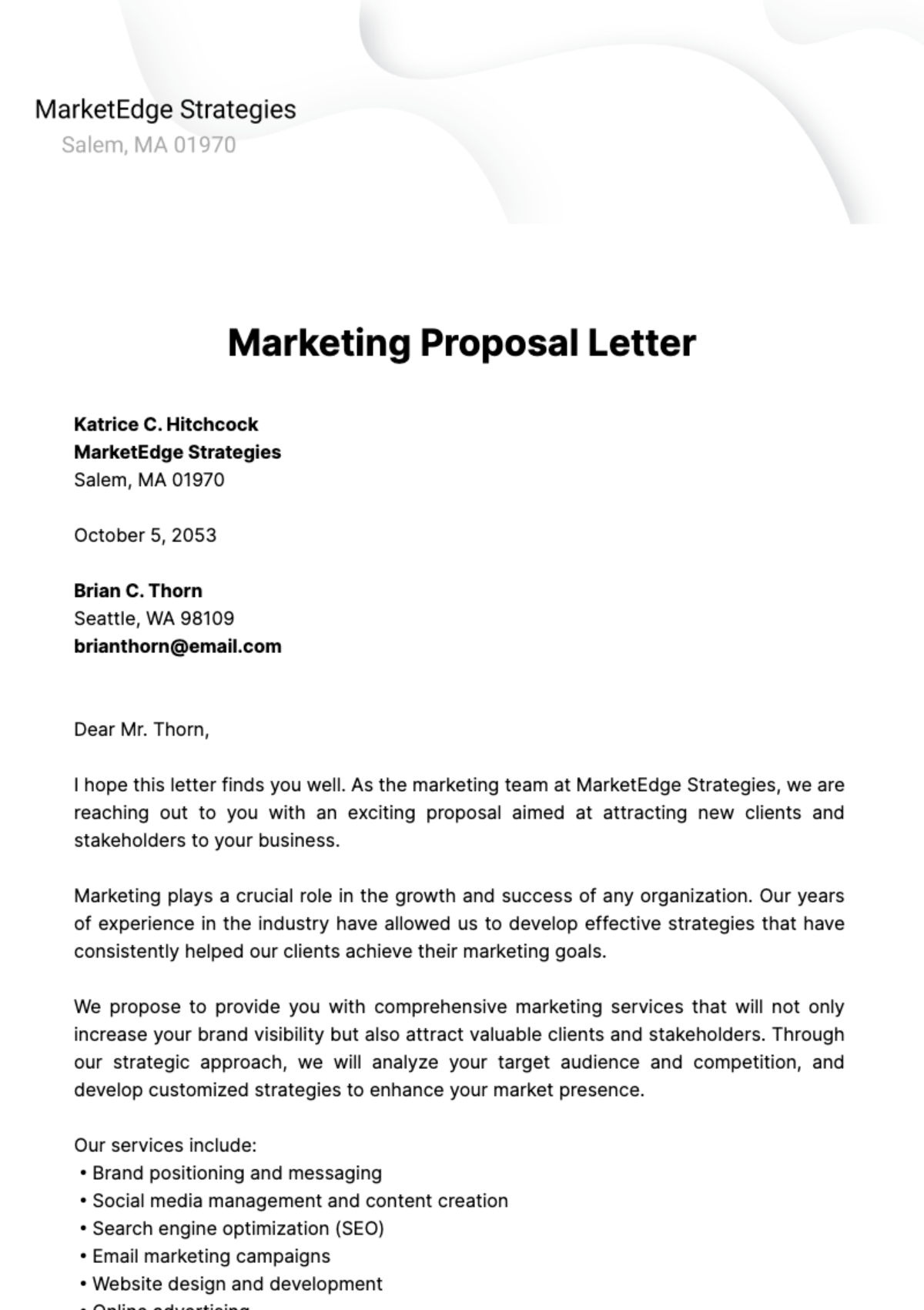 Marketing Proposal Letter Template
