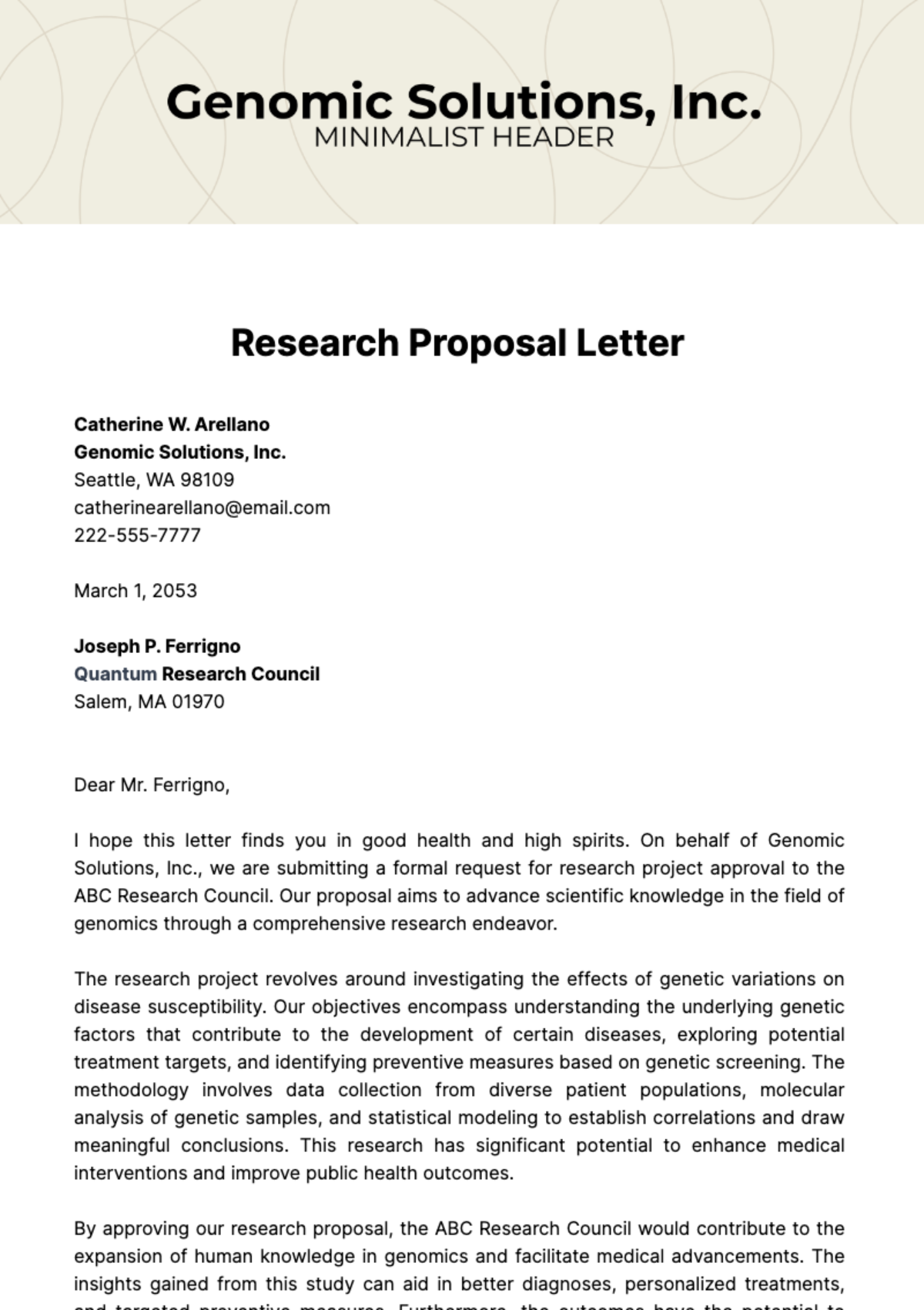 Research Proposal Letter Template